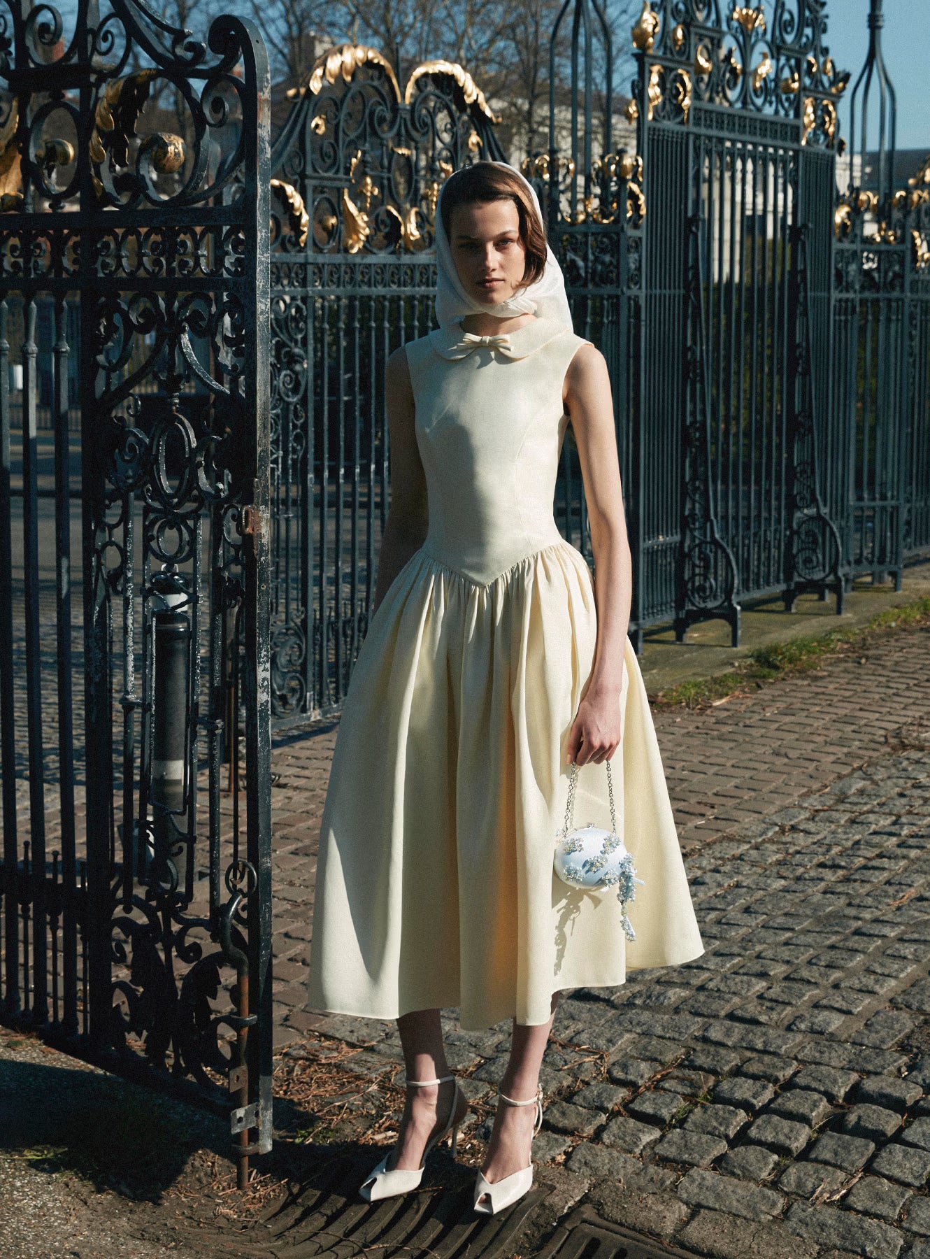 Self Portrait Yellow Taffeta Collared Midi Kleid Gelb Taft