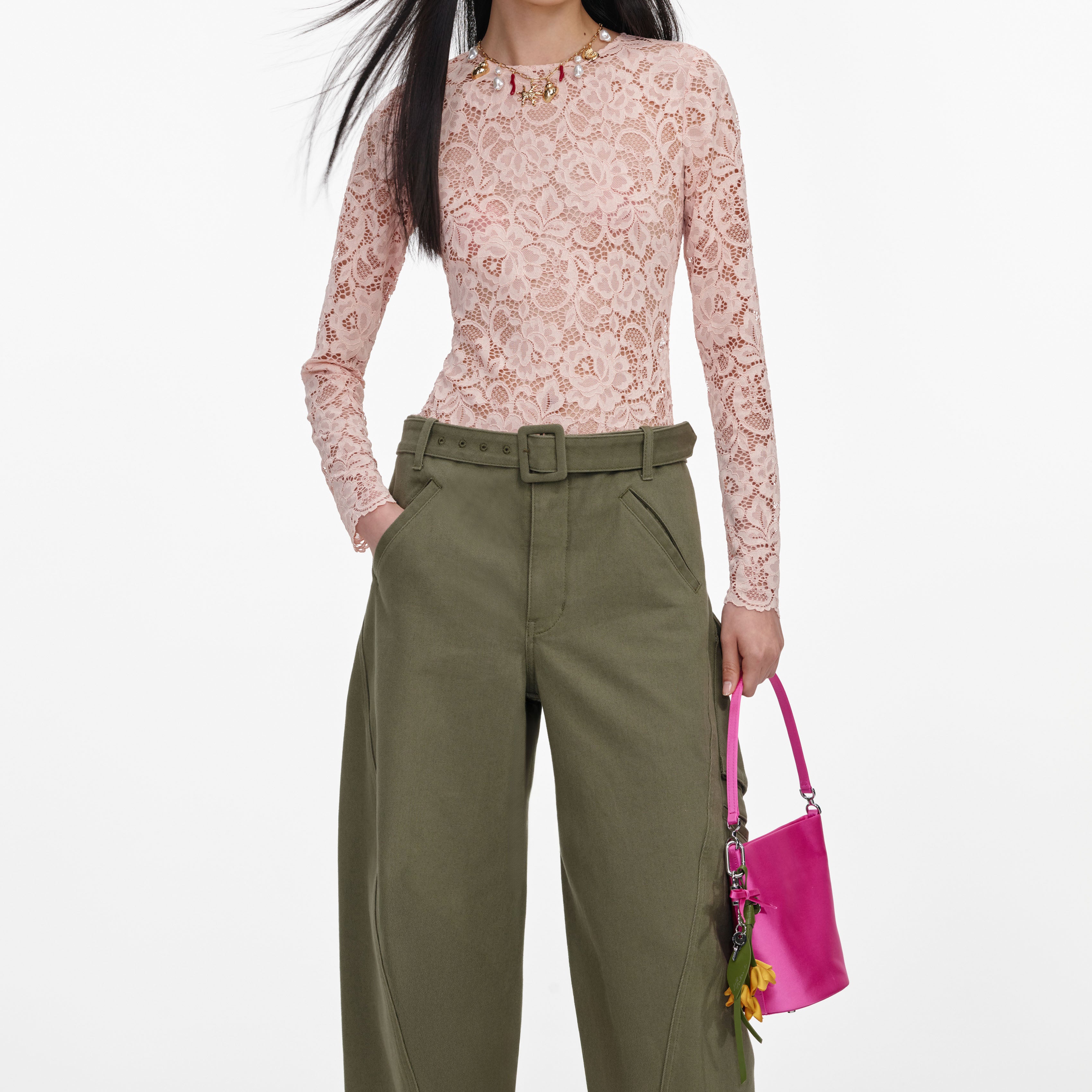 Self Portrait Khaki Cargo Jeans Barrel Damen Khaki