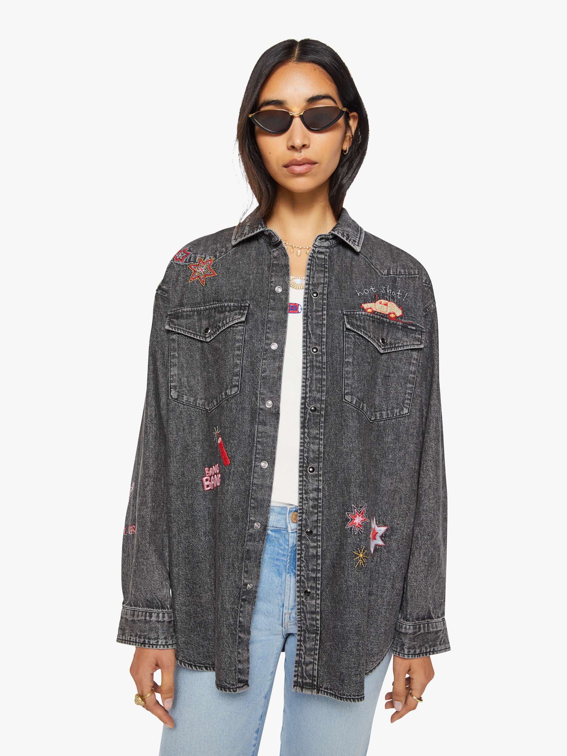 Mother The Exes And Ohs Denimhemd Grau Stickerei