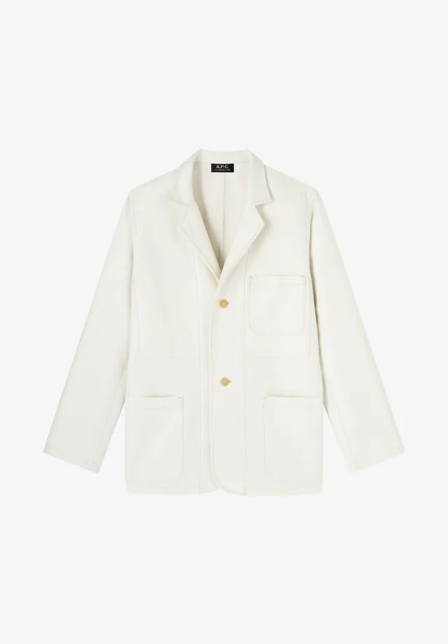A.P.C. Leo Blazer weiß Moleskin Sakko Herren L Hornknöpfe