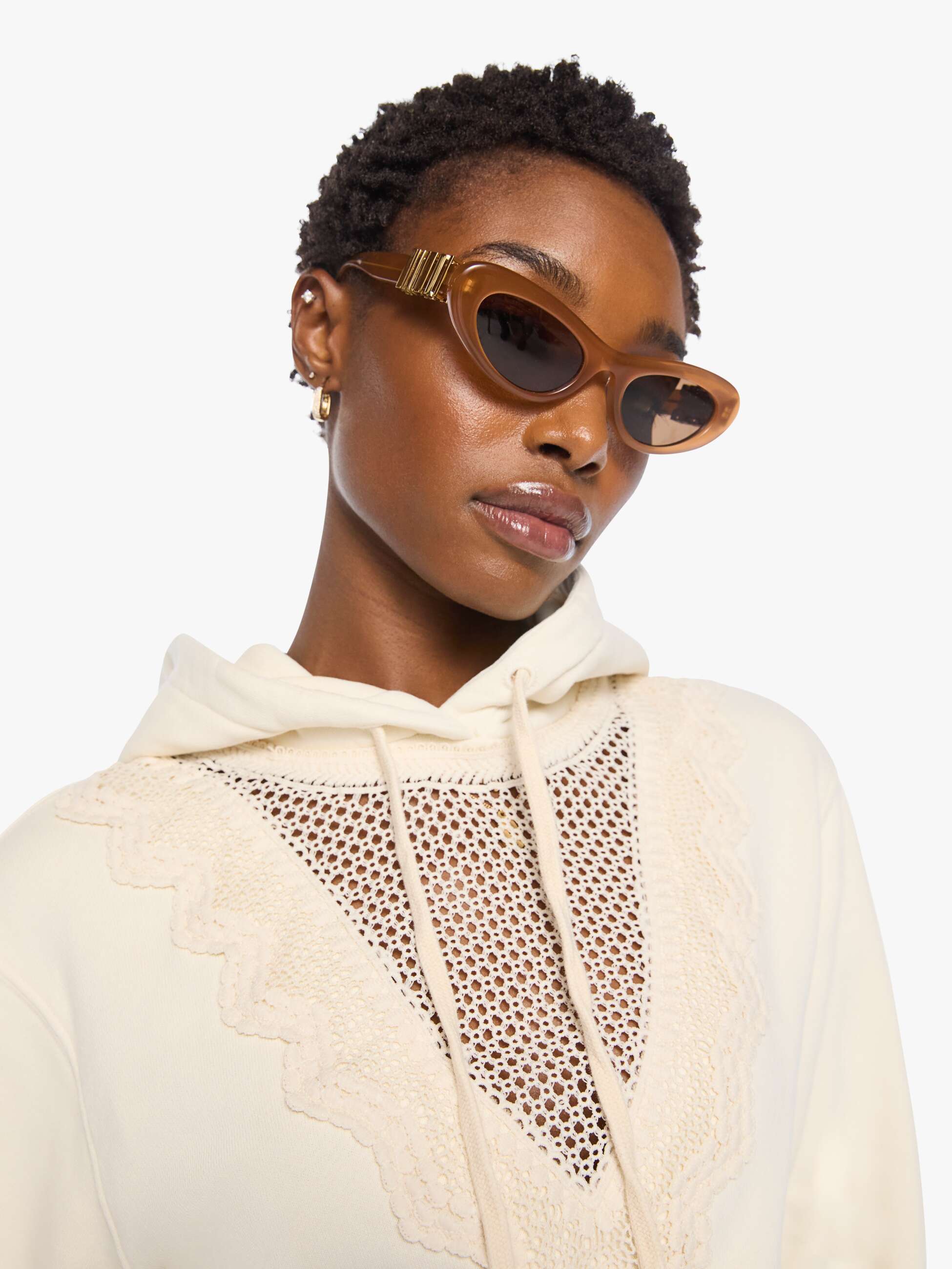 Mother The Accent Square Hoodie Antique White Baumwolle