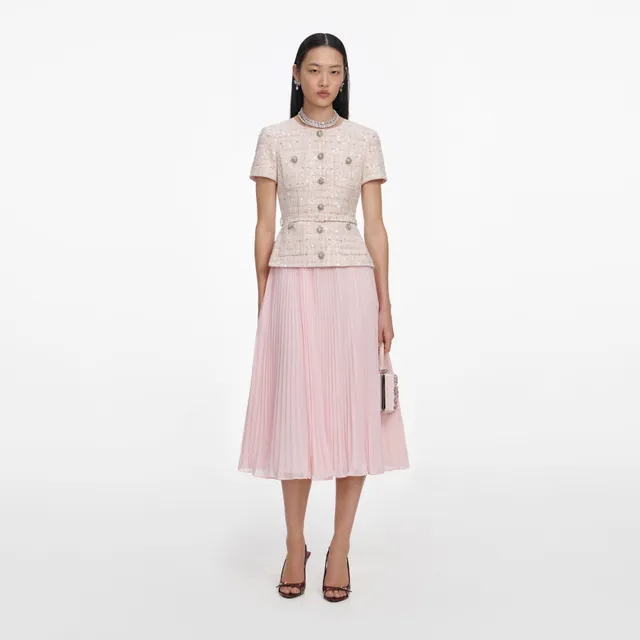 Self-Portrait Pink Sequin Boucle Midi Kleid rosa tailliert