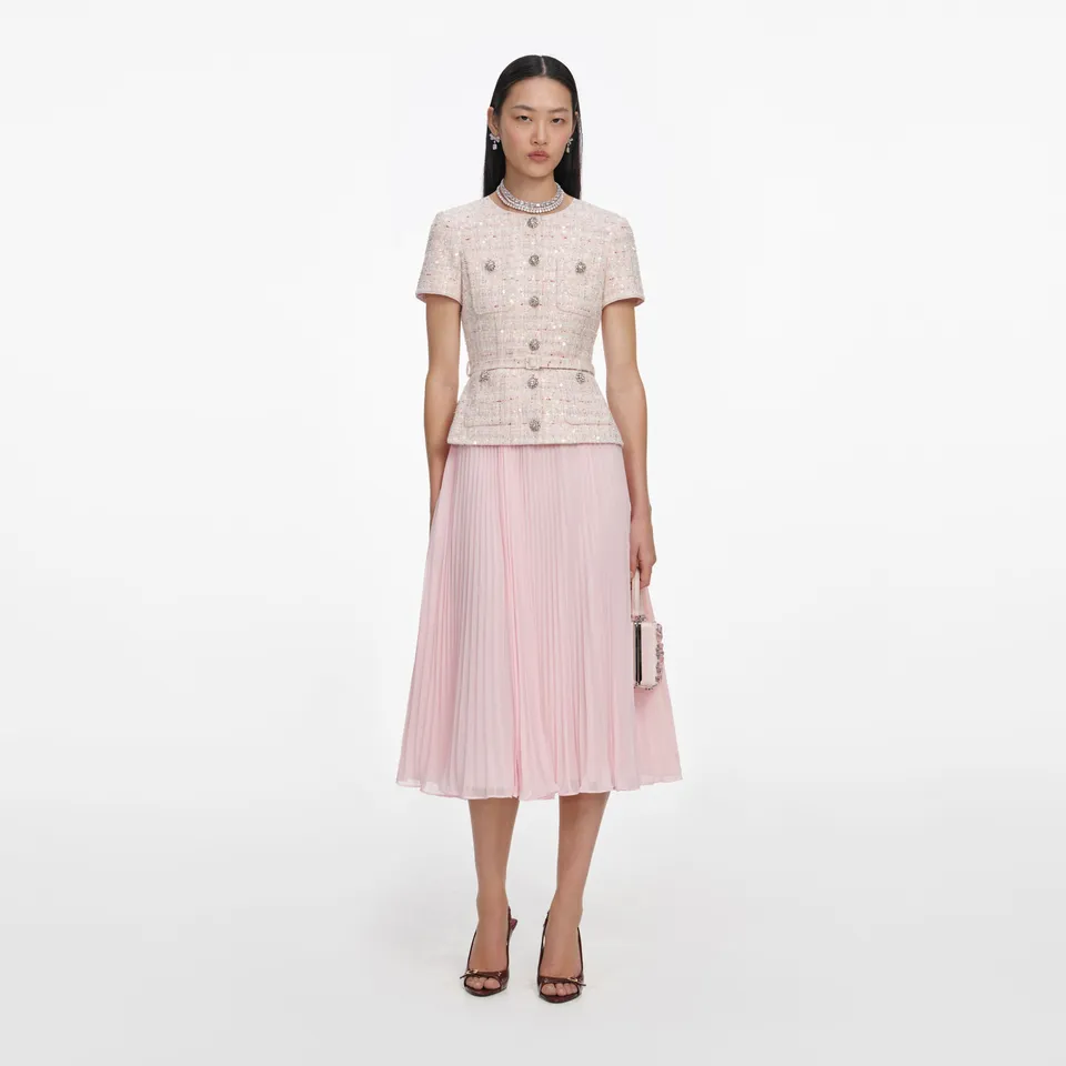 Self-Portrait Pink Sequin Boucle Midi Kleid rosa tailliert