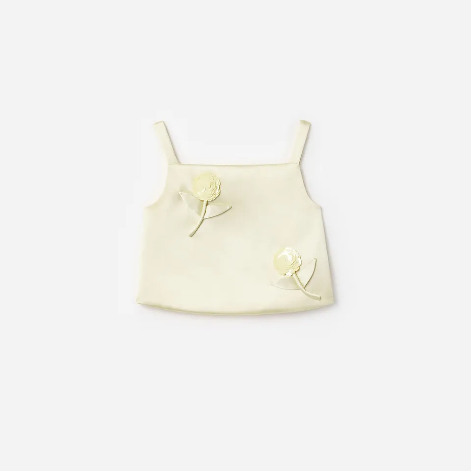 Self Portrait Tops Yellow Satin Sequin Flower Top Gelb 7/8 Jahre