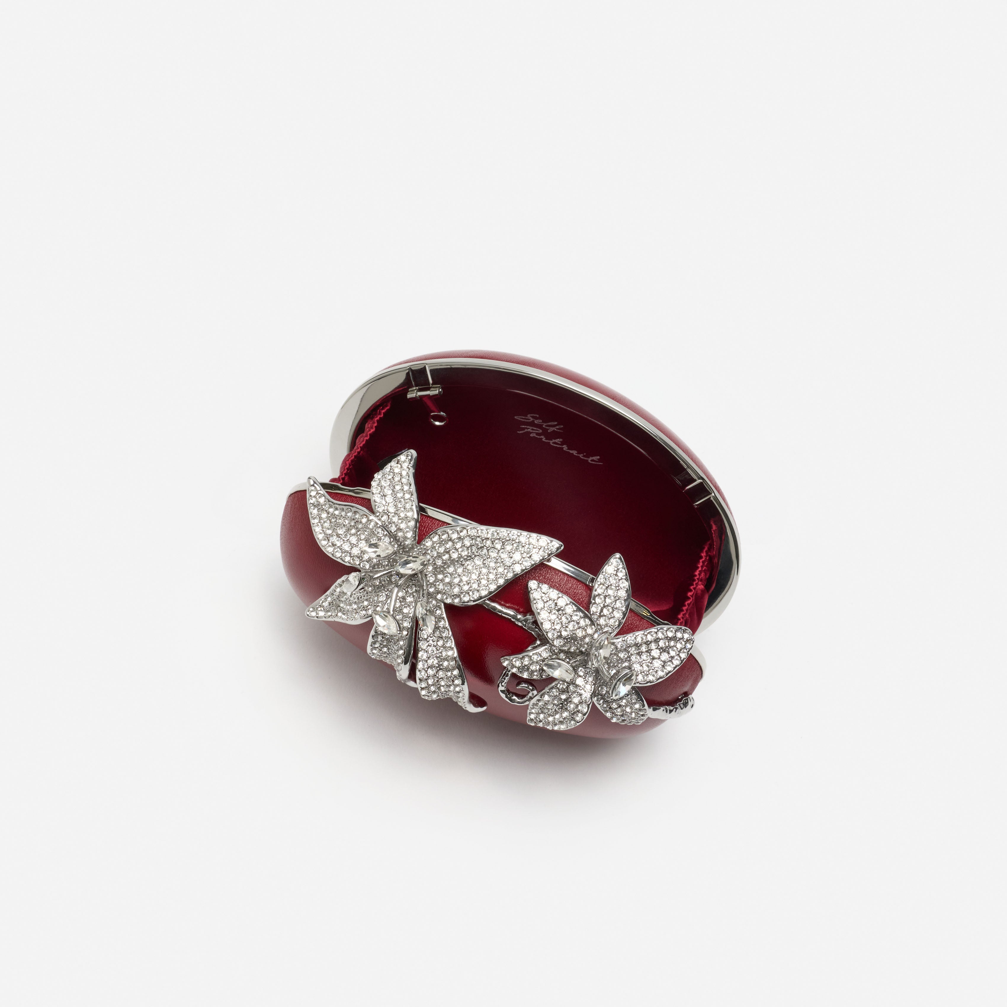 Self Portrait Crystal Flower Oval Clutch Abendtasche Rot Leder