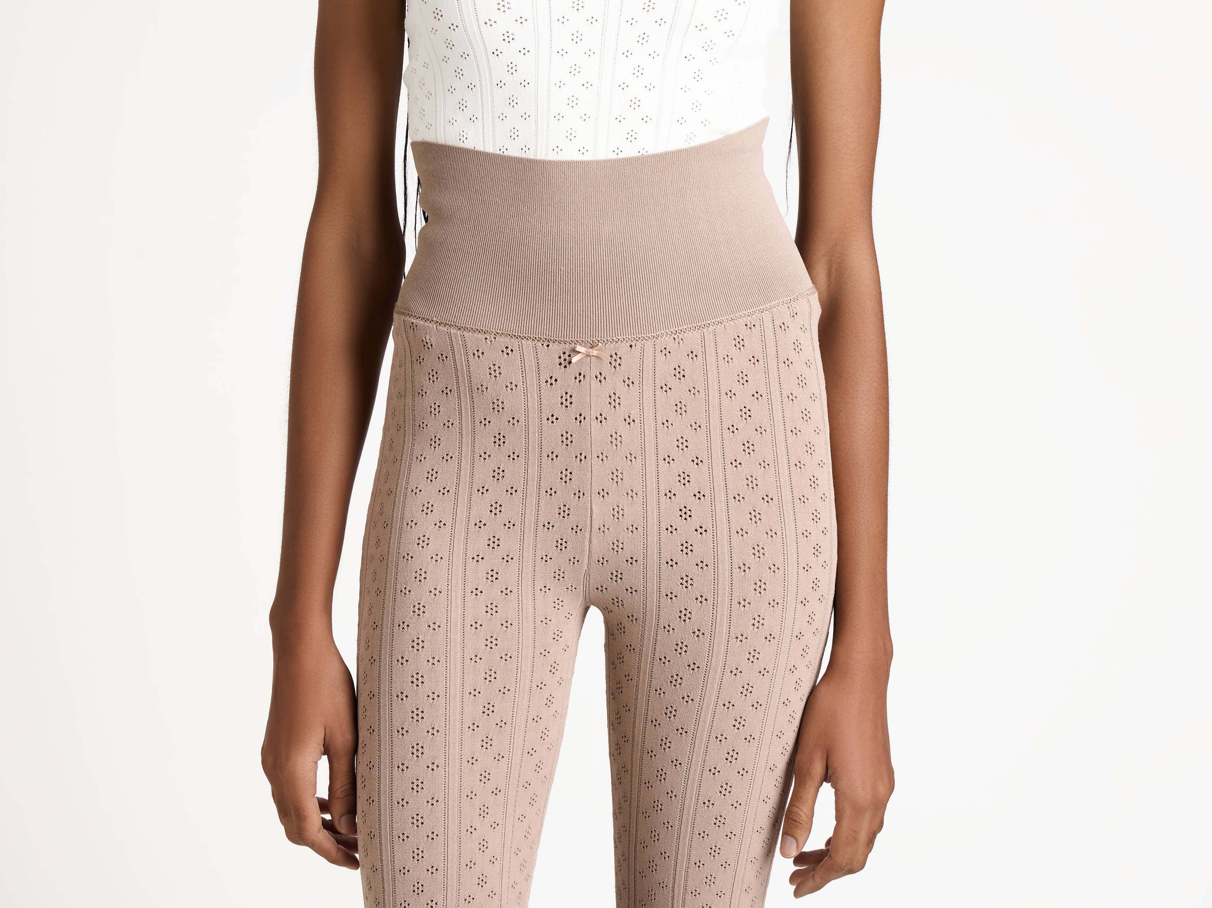 J.W.Anderson Pointelle Leggings Taupe Strick Schleife
