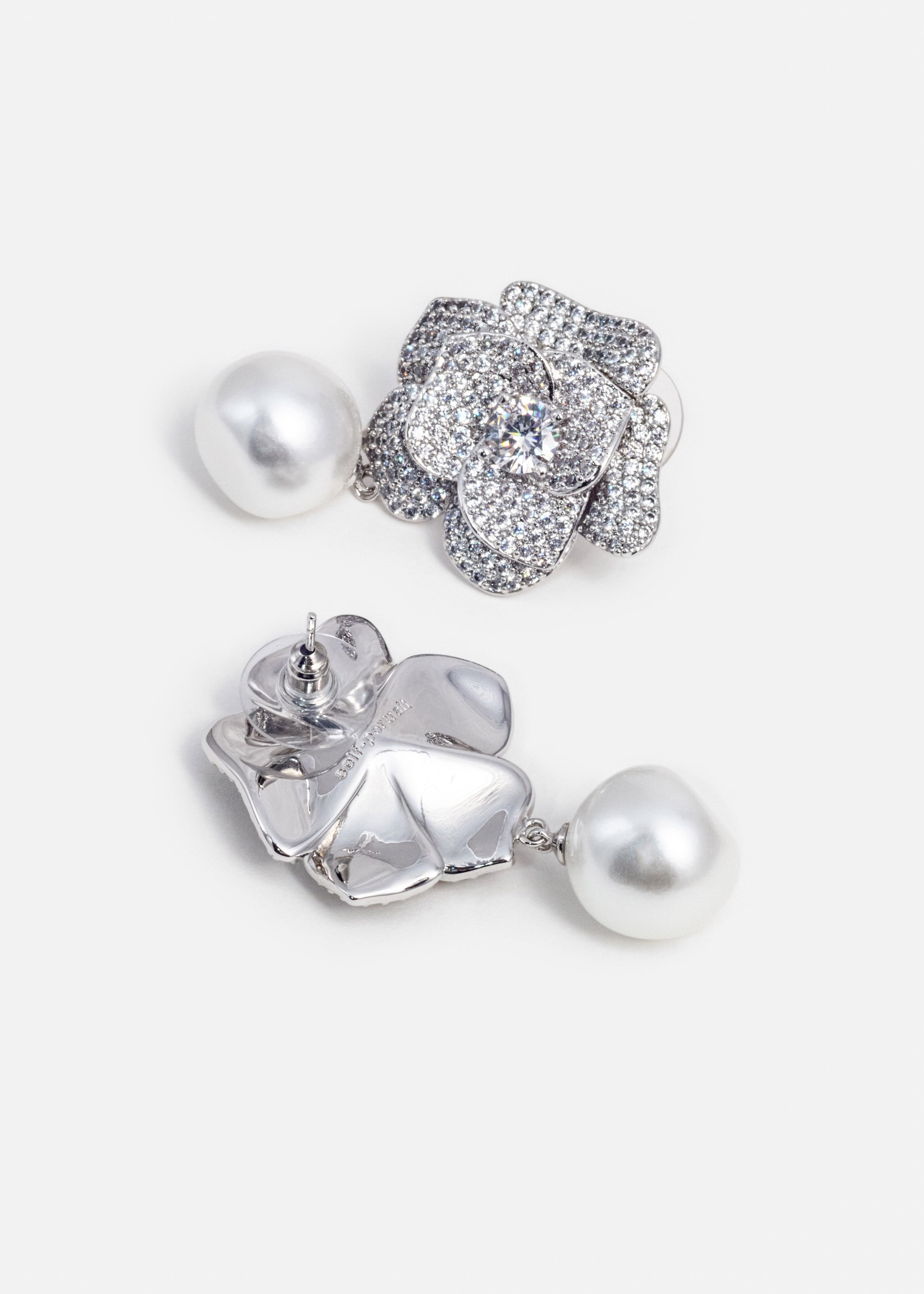 Self Portrait Jewellery Crystal Flower Pearl Ohrringe Silber