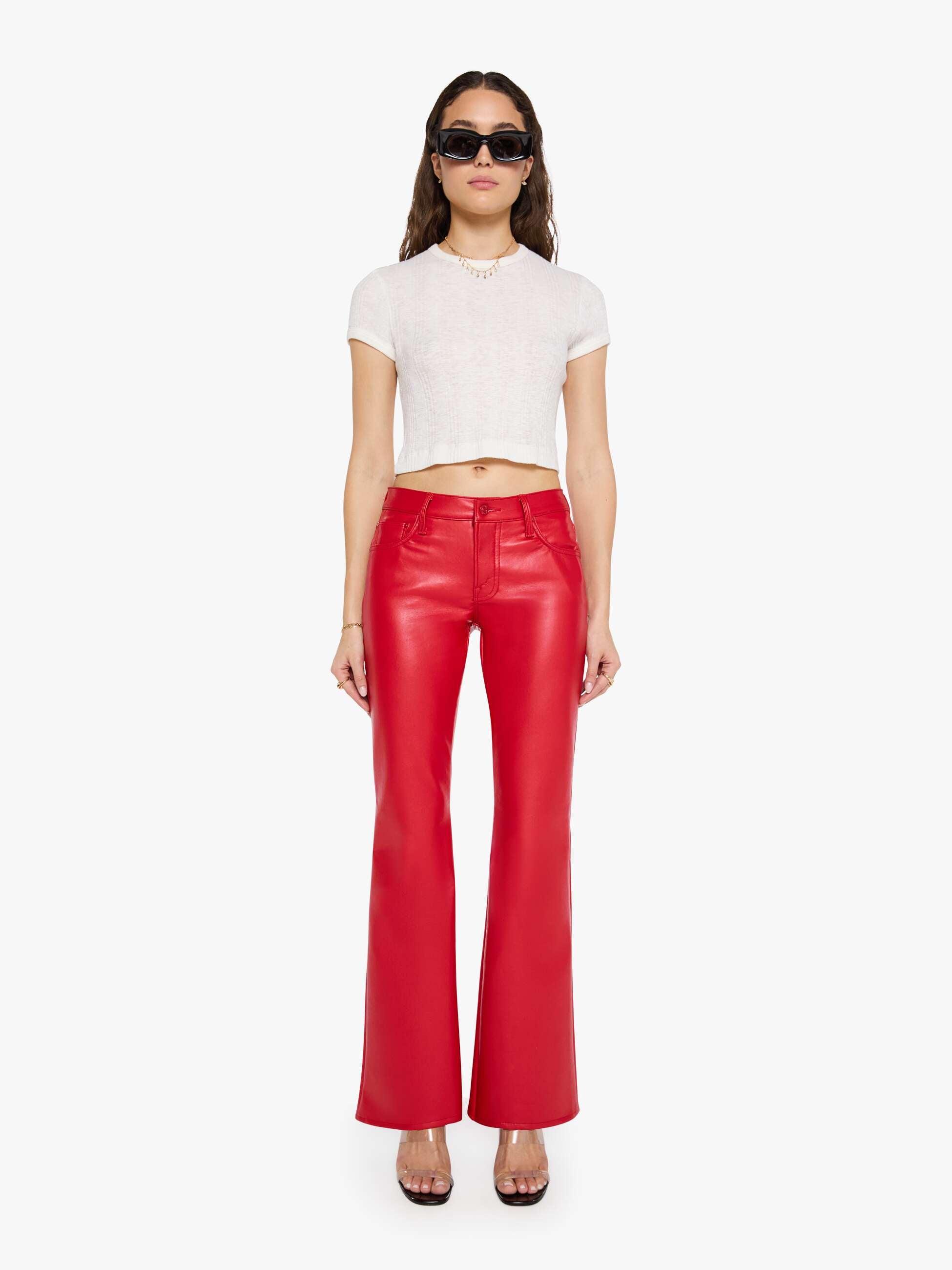 Mother The Jinx Sneak Hose Cherry Red Low Rise 32