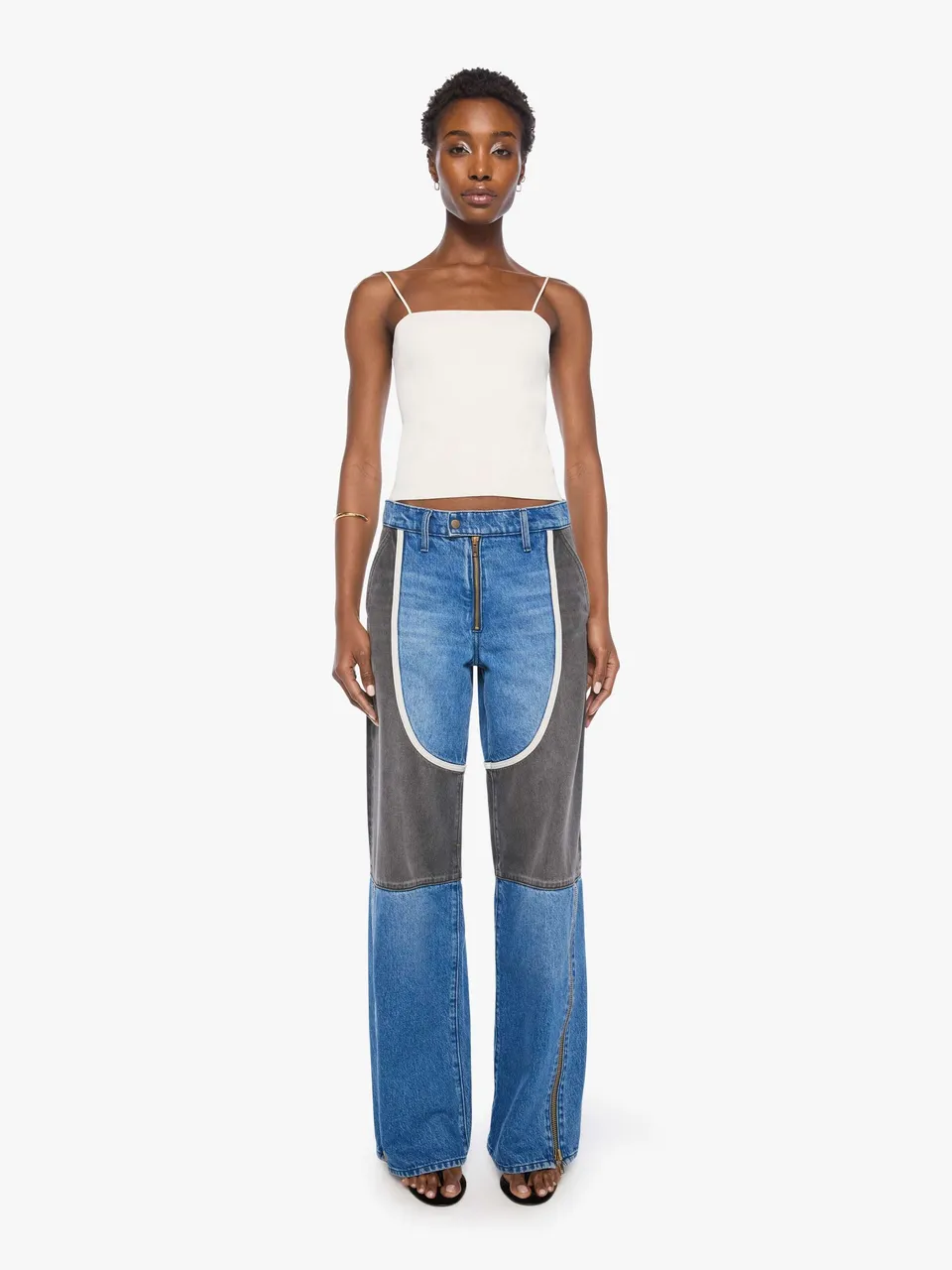Mother SNACKS Moto Smoothie Sneak Jeans Quik Blau Wide Leg