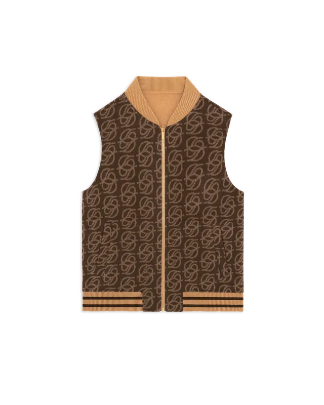 Drôle De Monsieur Monogram Sleeveless Zipped Jacket Weste Braun Wolle