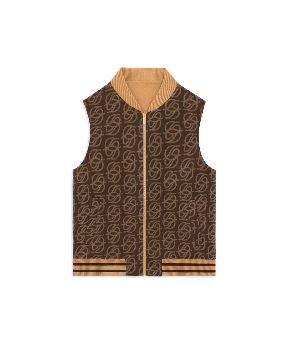 Drôle De Monsieur Monogram Sleeveless Zipped Jacket Weste Braun Wolle