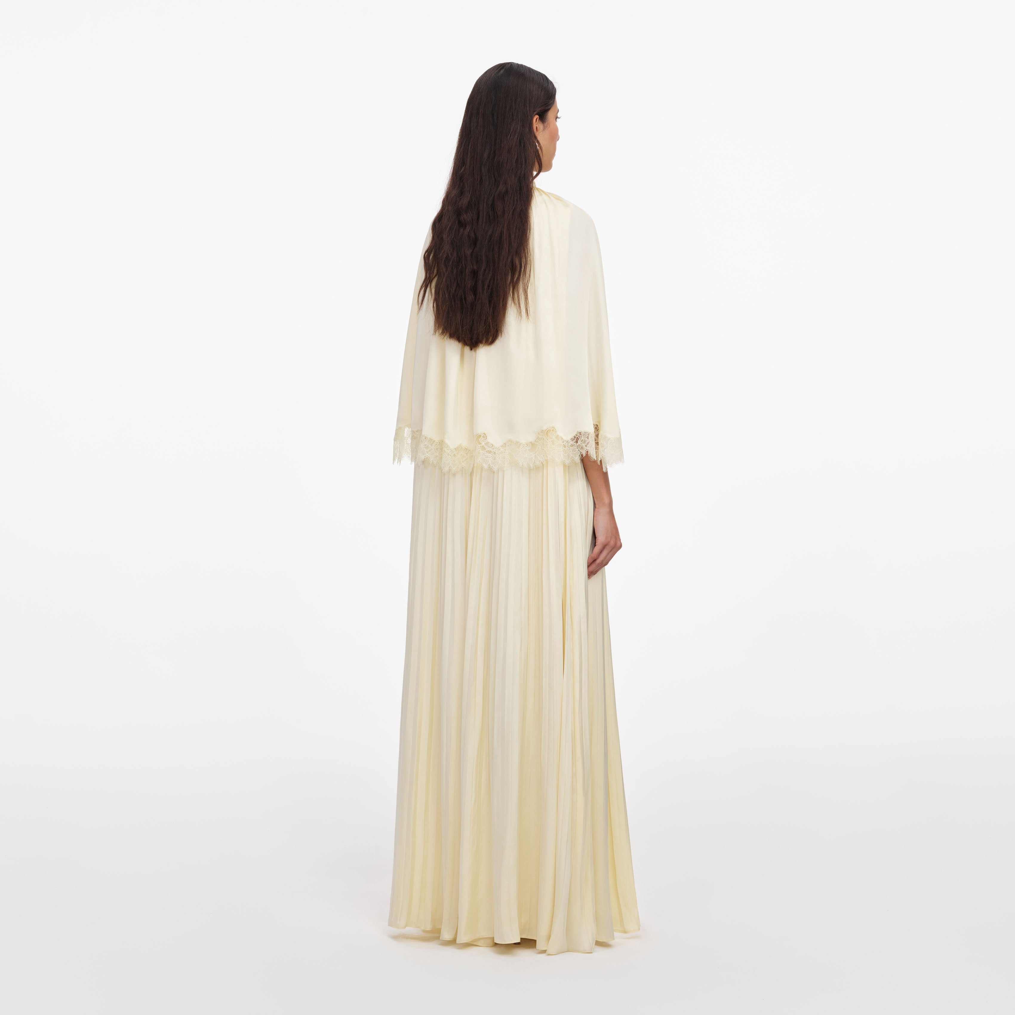Self Portrait Yellow Tie Neck Cape Maxikleid Gelb UK 8