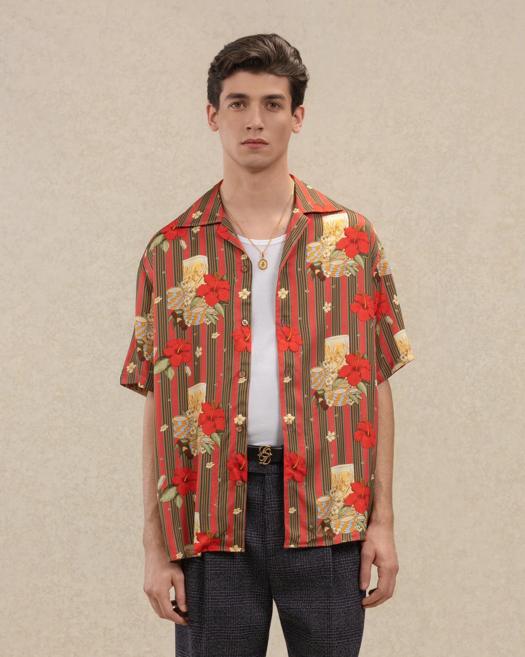 Drôle De Monsieur Chemise Hibiscus Club Hemd Pink Kurzarm