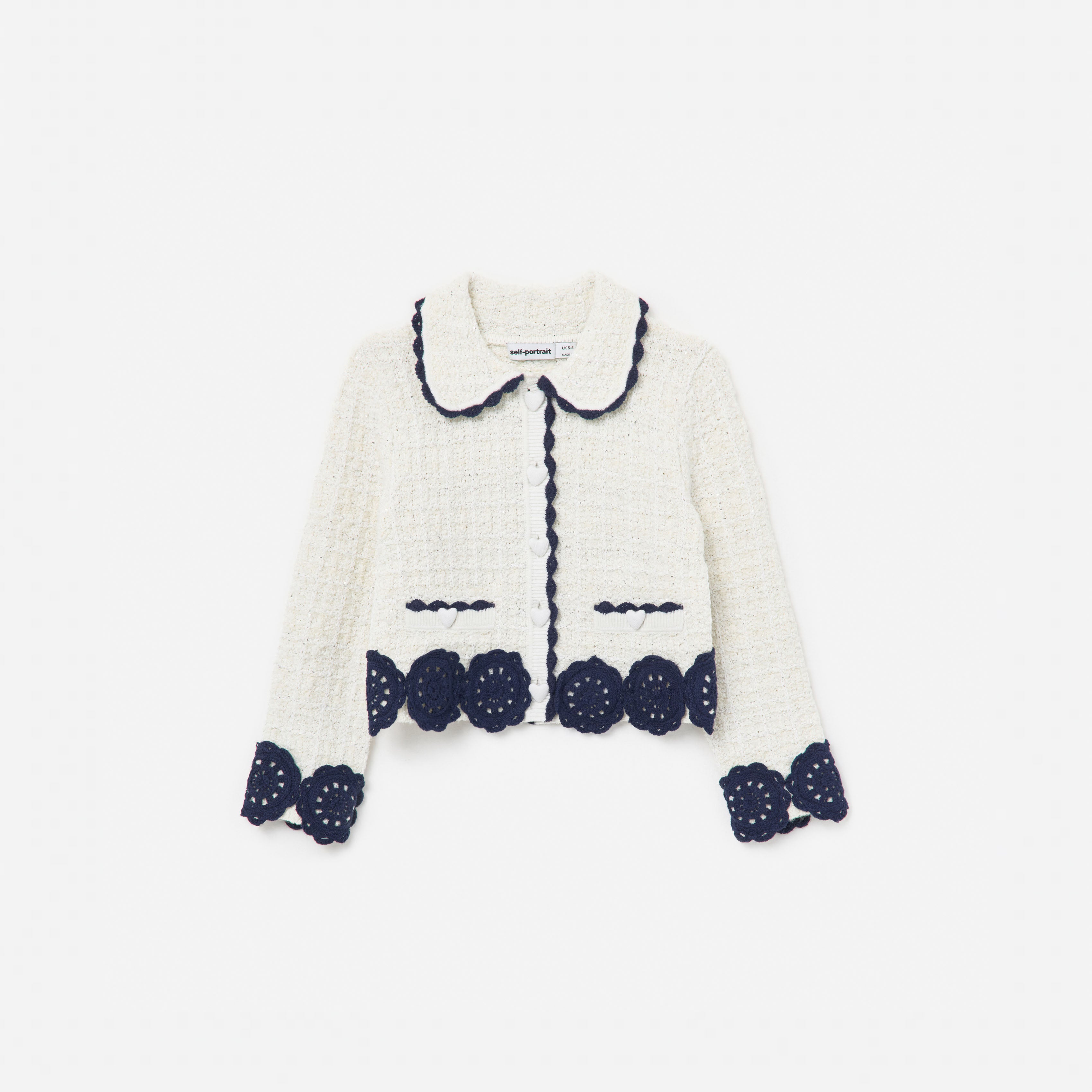 Self Portrait Cream Knit Contrast Trim Cardigan Strickjacke Creme Kinder