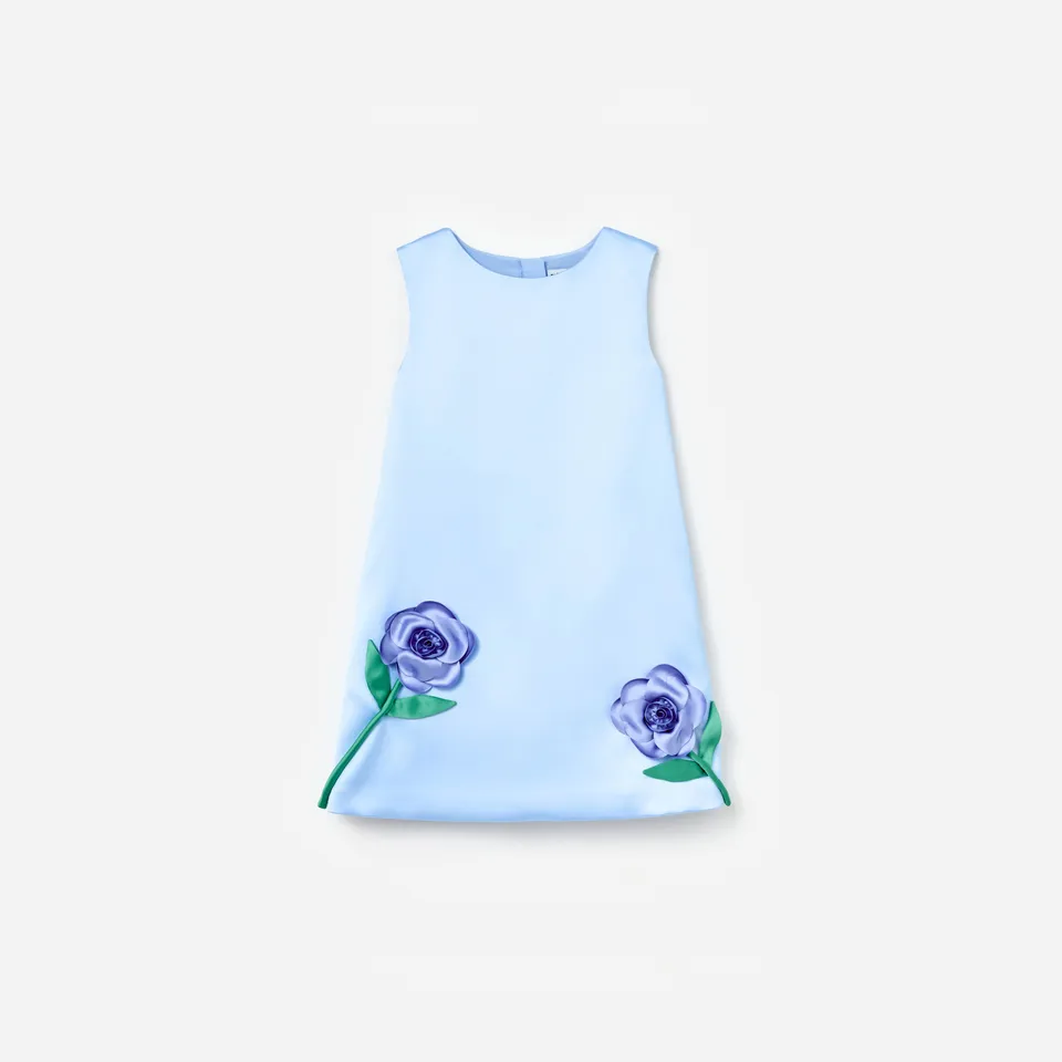 Self Portrait Blaues Satin Kinderkleid Blume 5/6