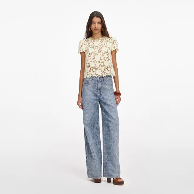 Self Portrait Yellow Lace Top Gelb Rundhals Spitze