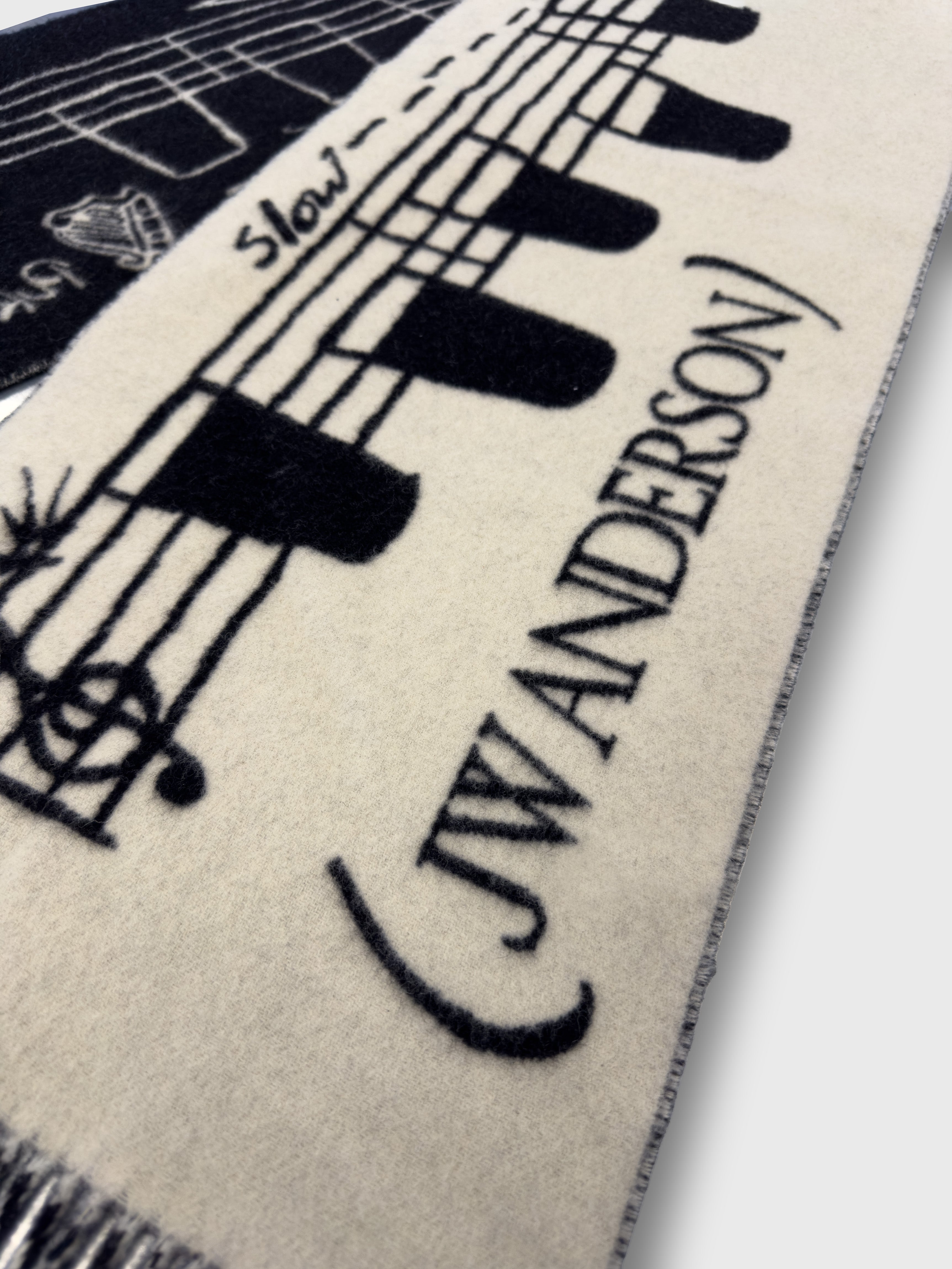 J.W.Anderson Smooth Tempo Schal Creme Schwarz Wolle Kaschmir