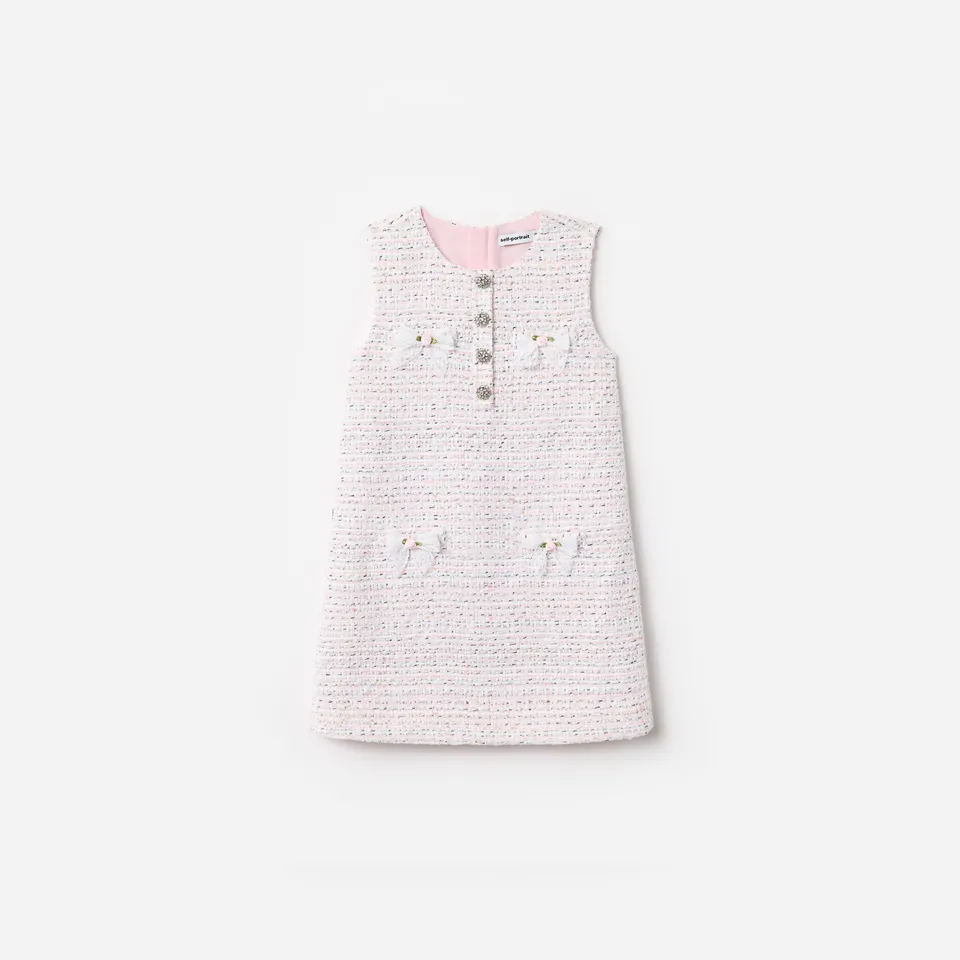 Self Portrait Pink Boucle Lace Bow Kleid Rosa Kinder