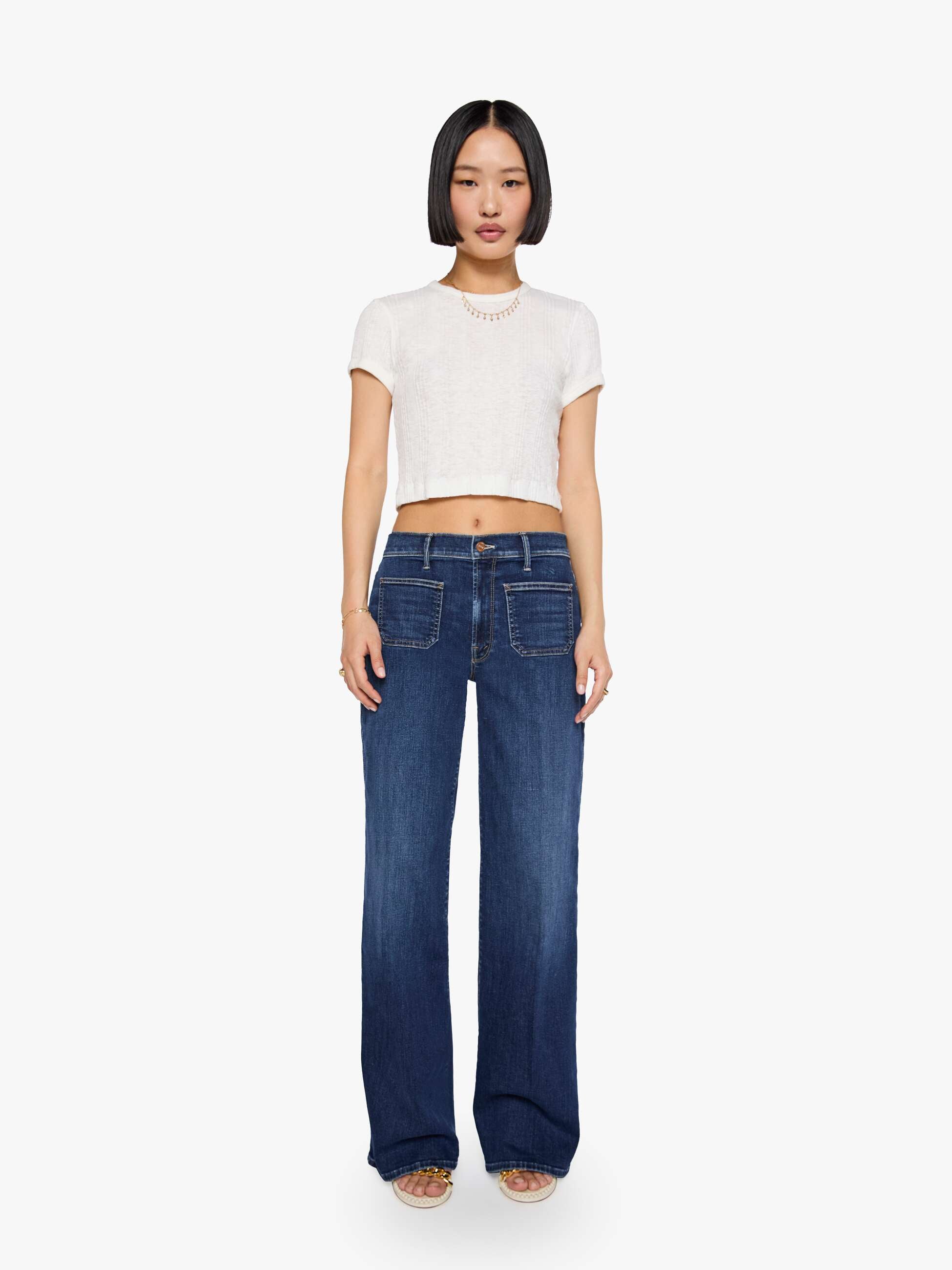Mother Lil Patch Pocket Maven Sneak Jeans Backstage Pass Petite