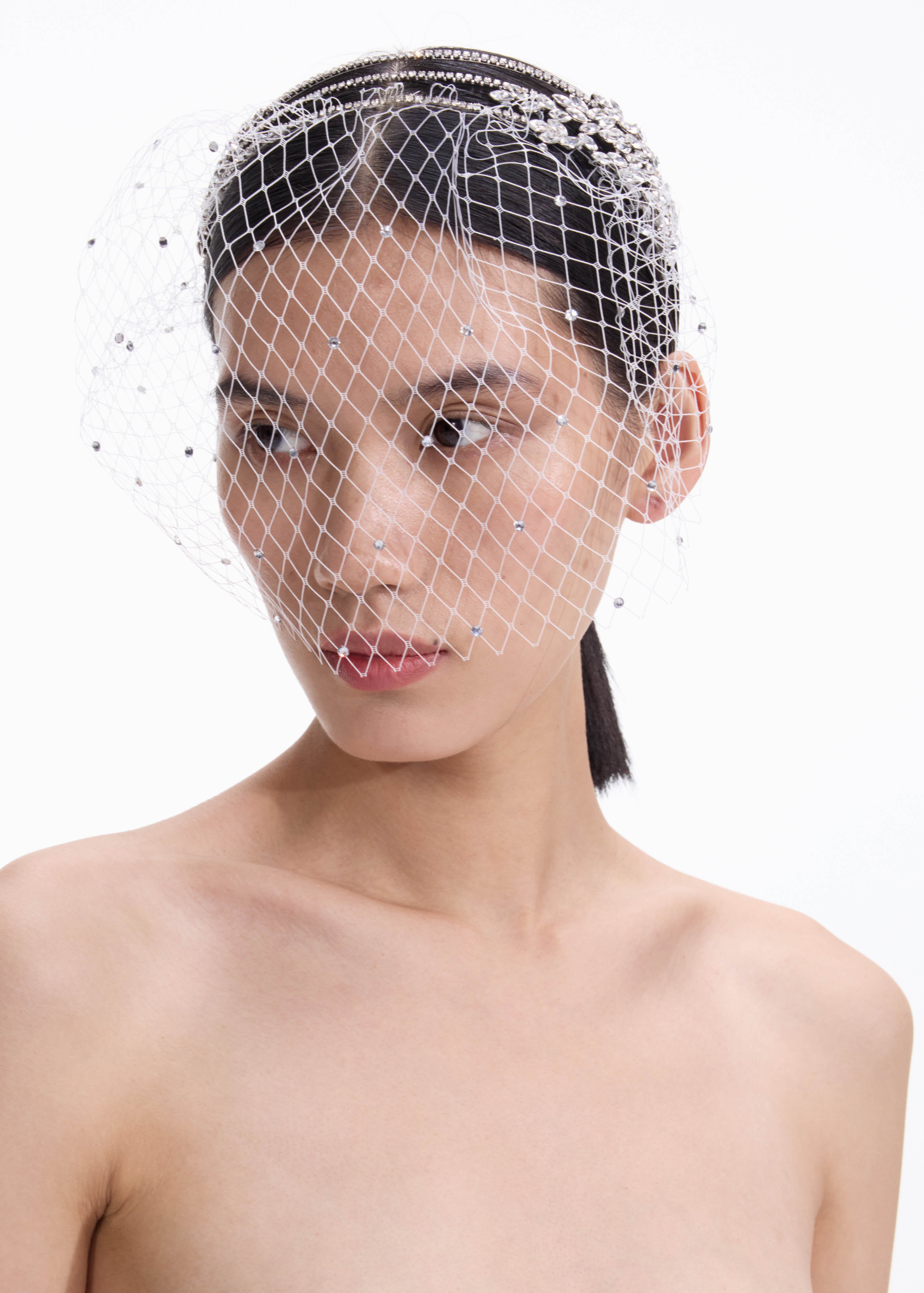 Self Portrait Crystal Veil Haarreif Silber Braut Schleier