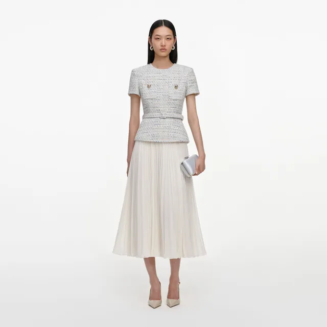 Self Portrait Boucle Chiffon Midikleid blau UK 8