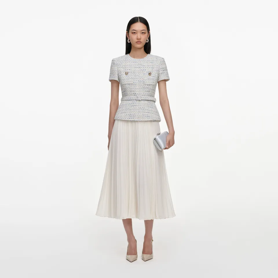 Self Portrait Boucle Chiffon Midikleid blau UK 8