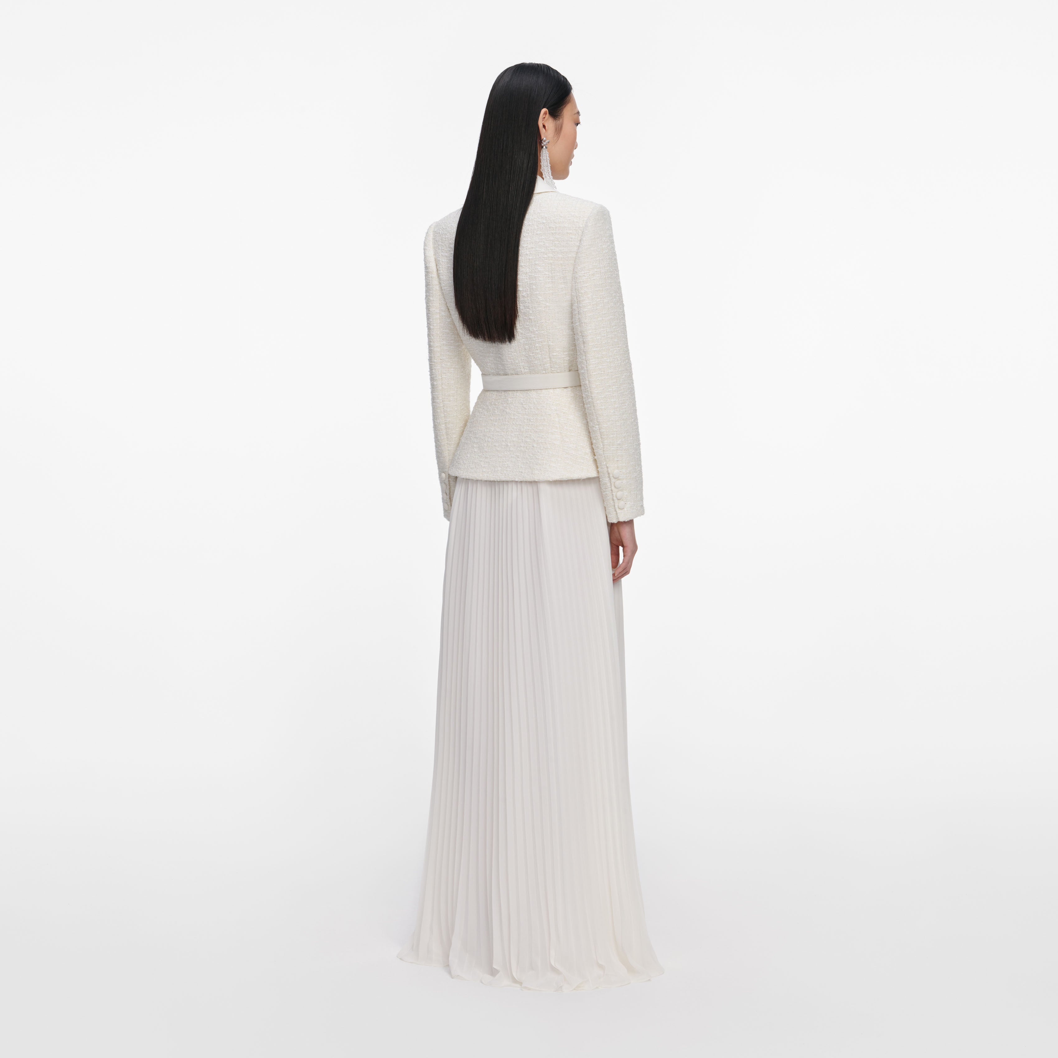 Self Portrait Cream Tailored Boucle Chiffon Maxikleid Creme UK 8