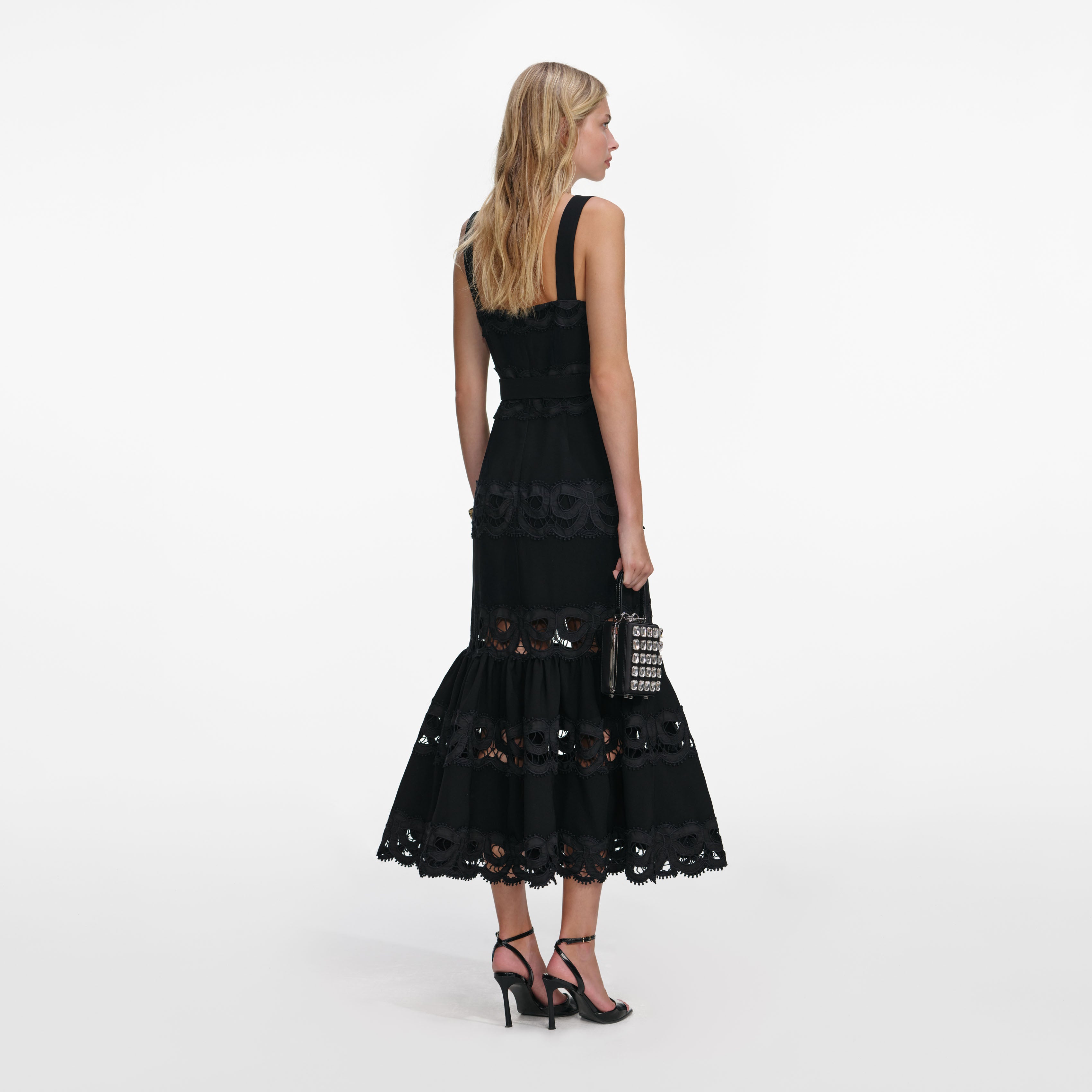 Self Portrait Crepe Midikleid Schwarz Spitze UK 8