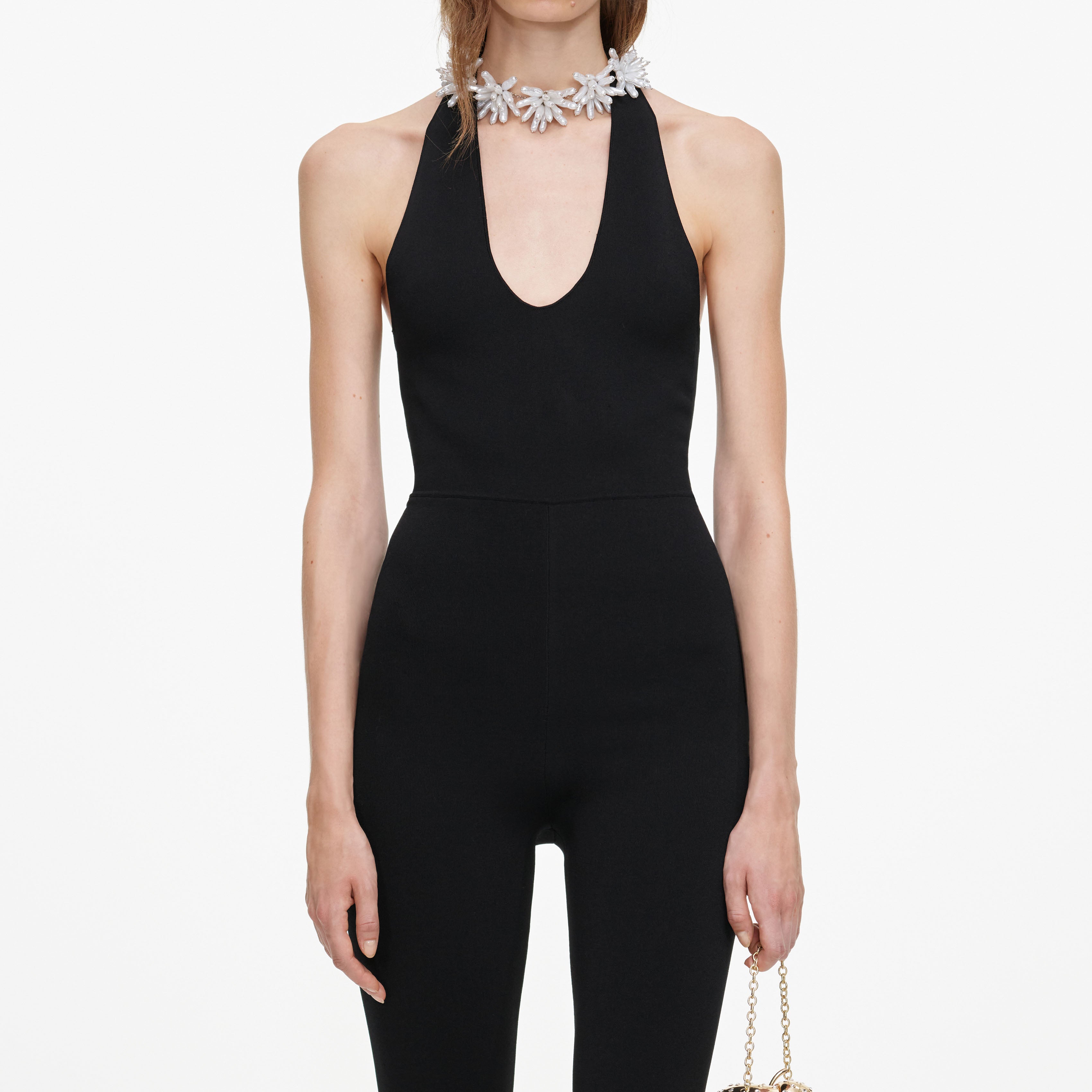 Self Portrait Knitwear Body Schwarz Halter S Strick