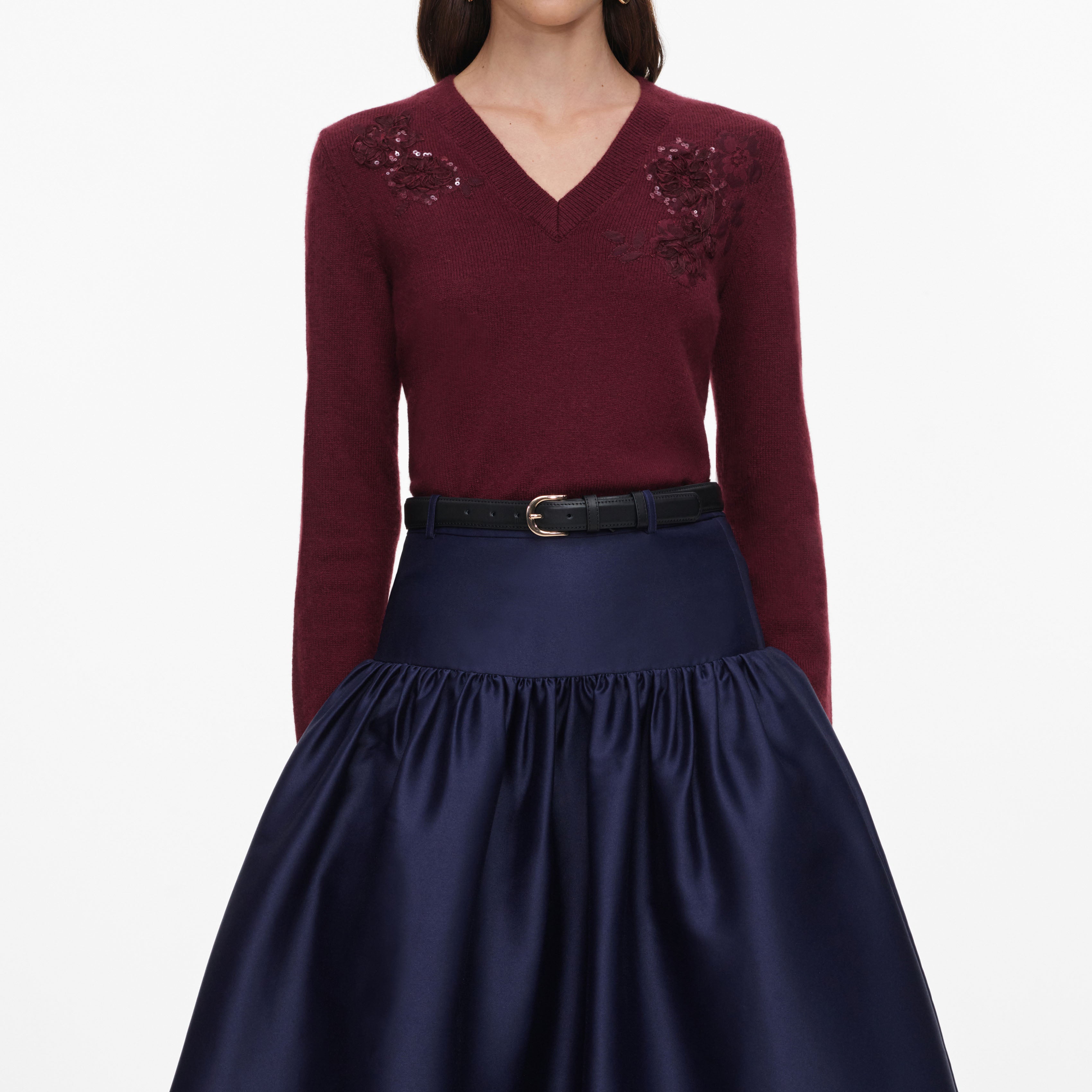Self Portrait Burgundy Flower Wool Pullover Bordeaux Wolle