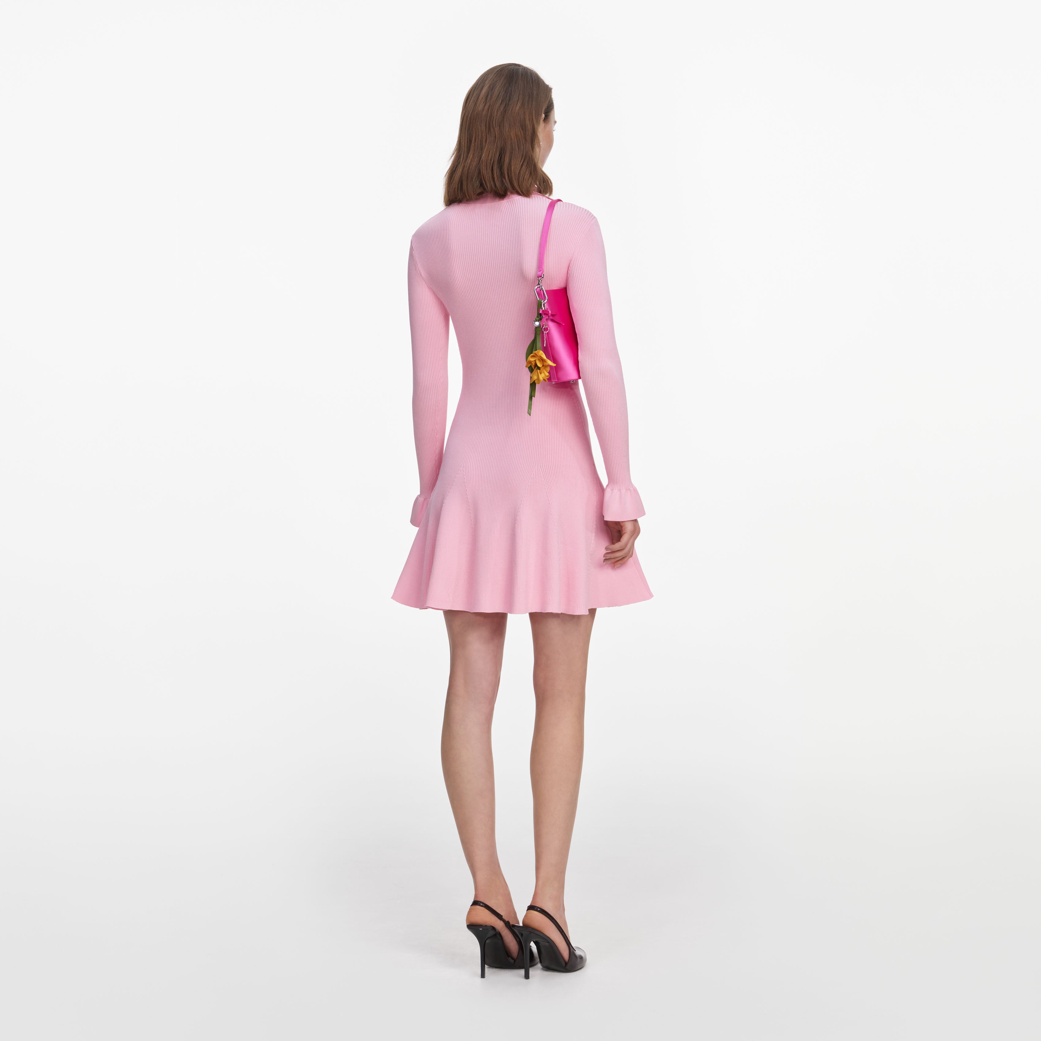 Self Portrait Viscose Knit Tie Minikleid Rosa