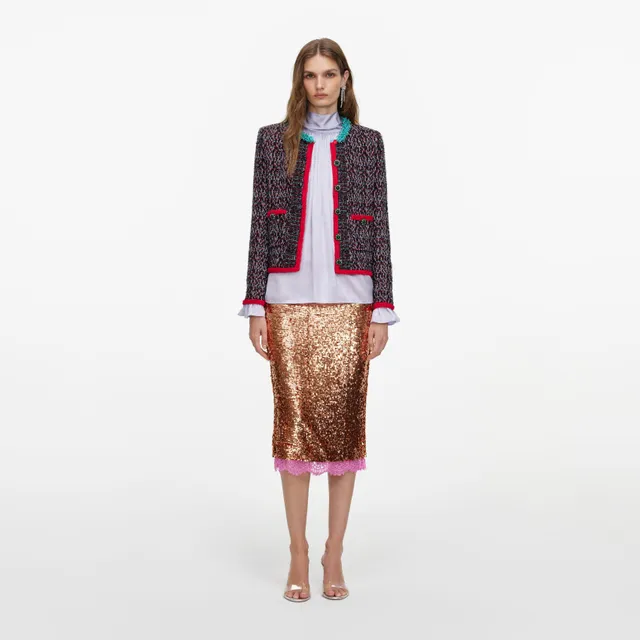 Self Portrait Multi Textured Knit Cardigan Multi Rot