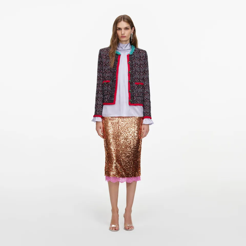 Self Portrait Multi Textured Knit Cardigan Multi Rot