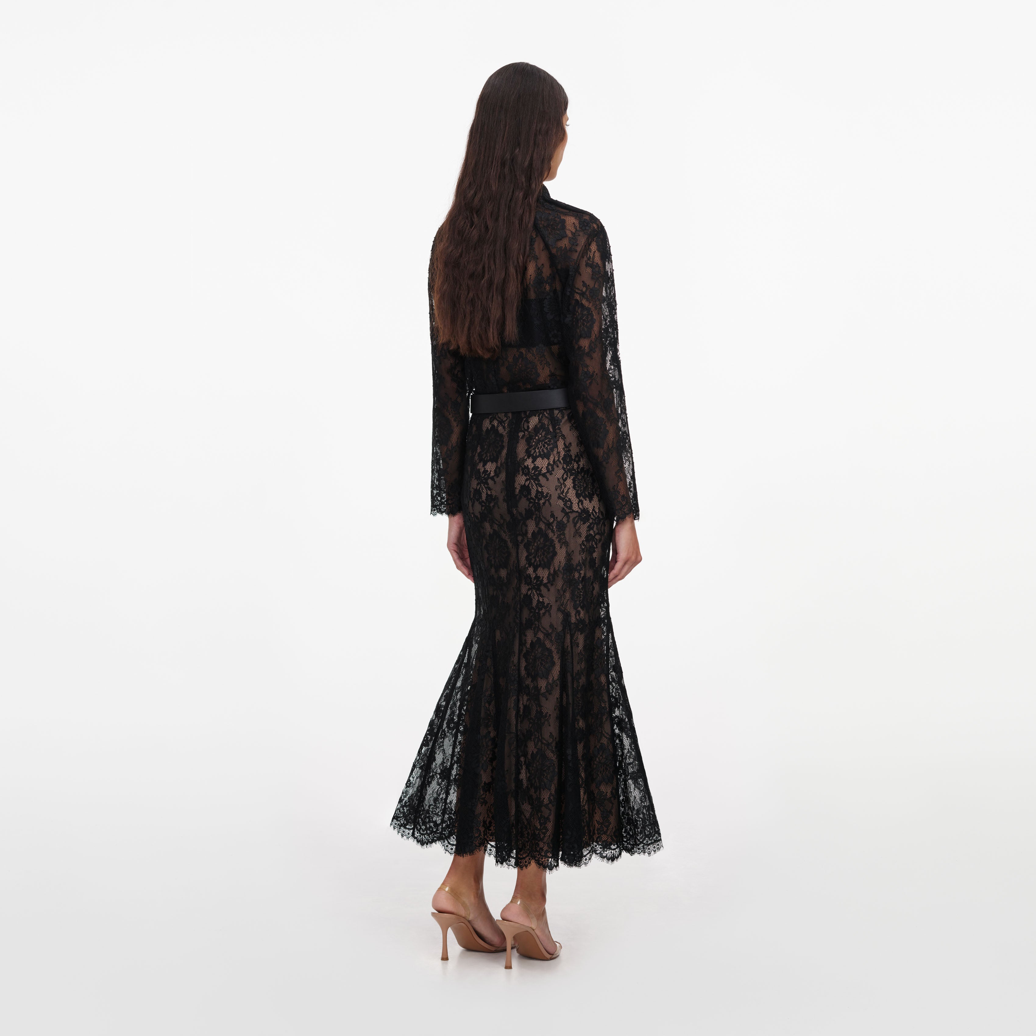 Self Portrait Black Lace Midi Rock Schwarz Spitze UK 6