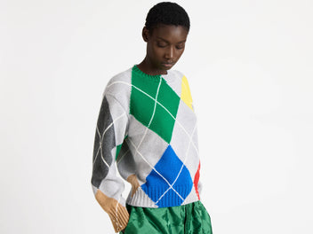 JW Anderson x Pringle Argyle Polo Top Damen Gelb Wolle