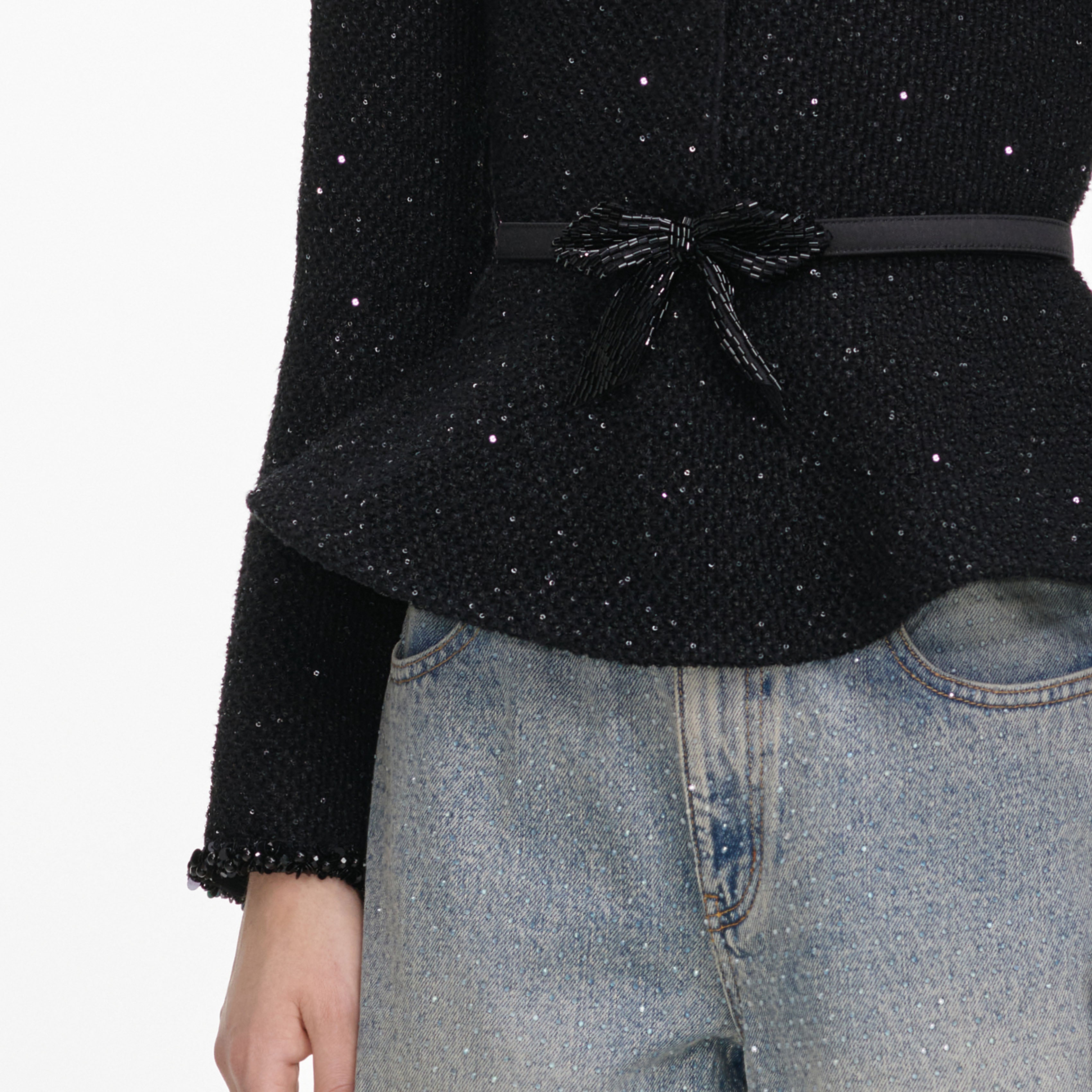 Self Portrait Knitwear Black Sequin Knit Top Schwarz Pailletten