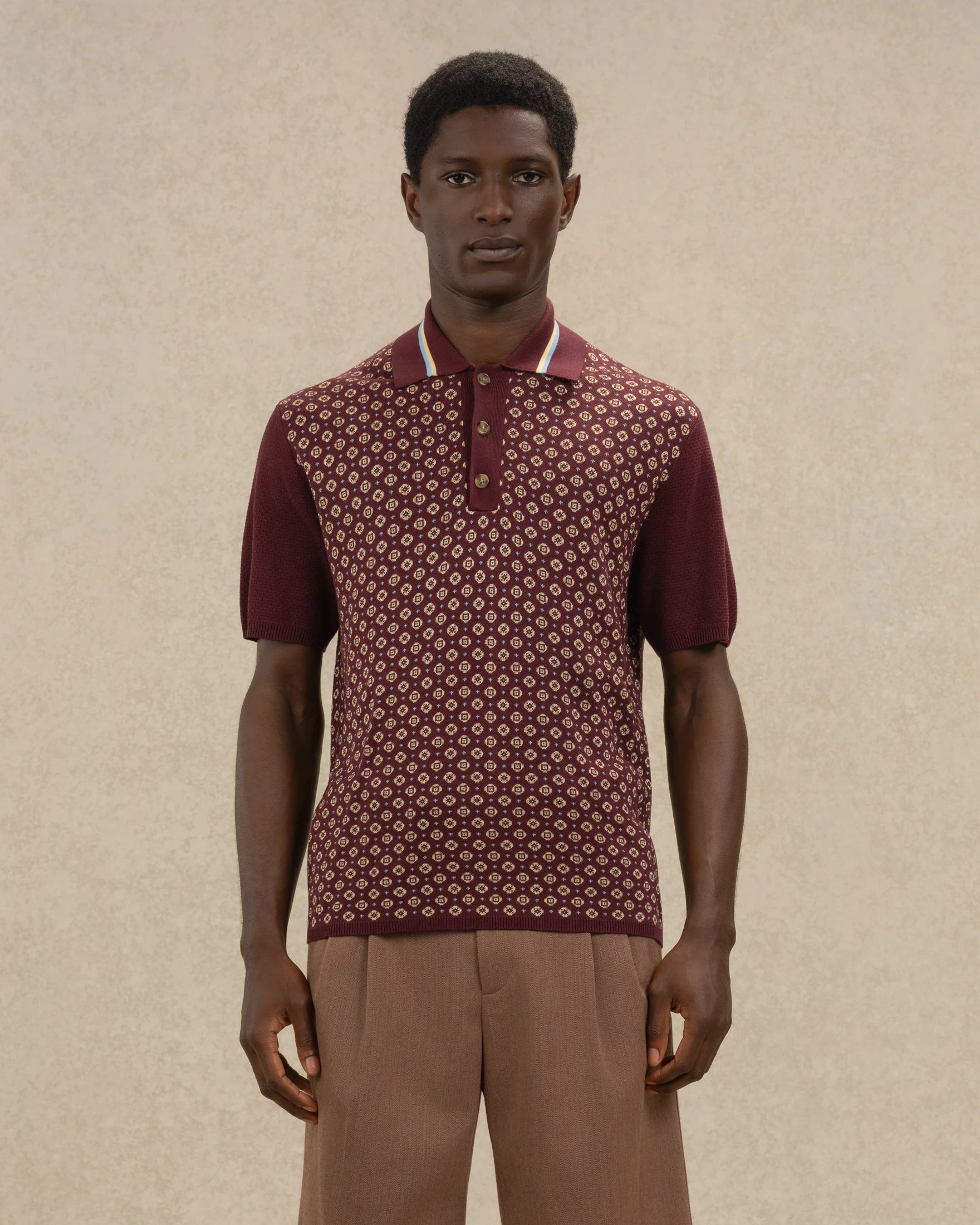Drôle De Monsieur Polo Maille Jacquard Poloshirt Dunkelrot