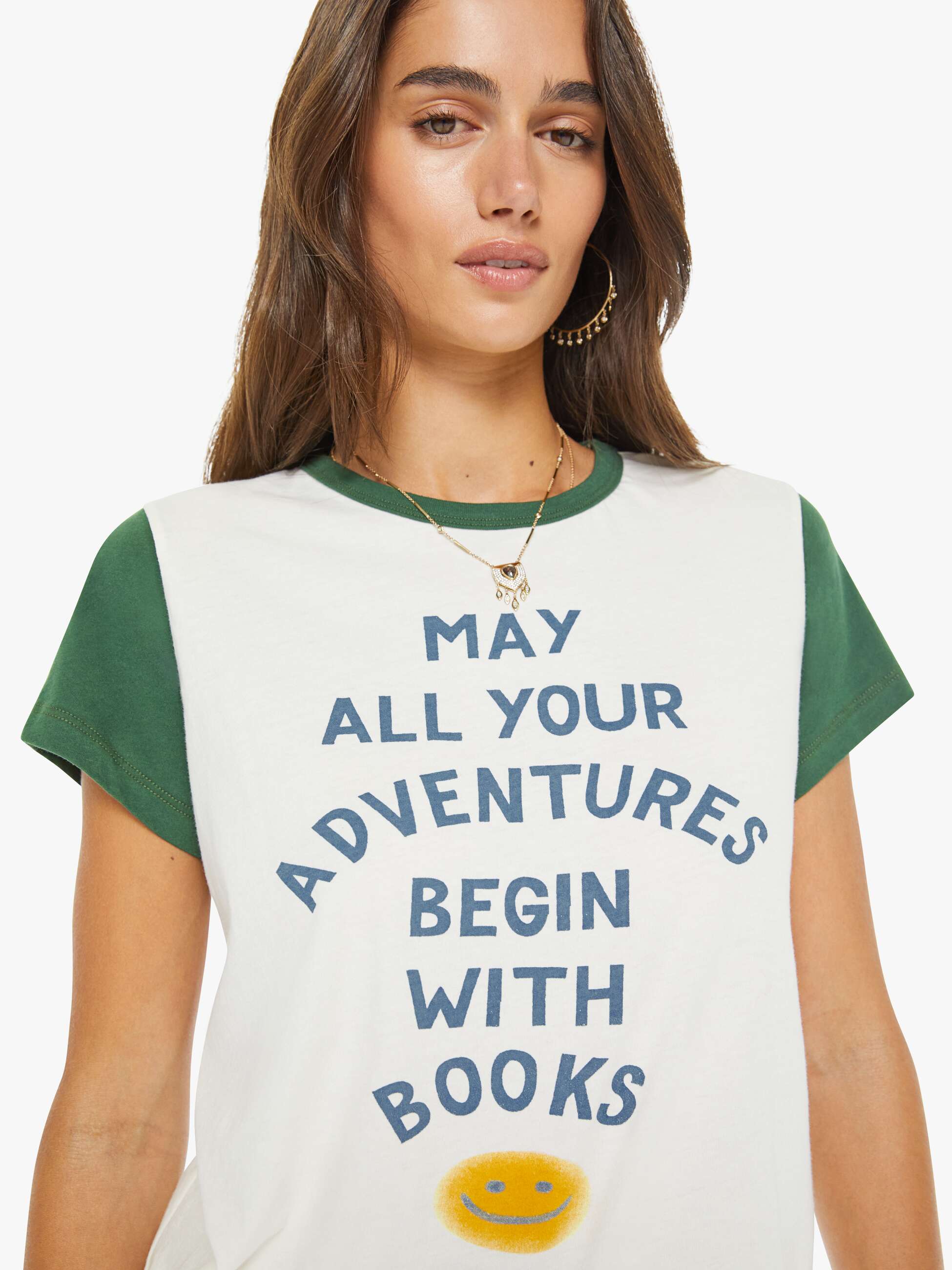 Mother Goodie Goodie Ringer T-Shirt Book Adventures Weiss